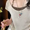 Colar de pérolas com pingente de coração redondo em gota estilo coreano estilo ins corrente de suéter luxo leve sensação de alta qualidade design de nicho acessório de colar