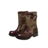 Botas Vintage Botas Curtas para Mulheres 2026 Outono Novo Estilo Salto Bloco Estilo Britânico Botas Martin Botas Empilhadas Franzidas Femininas Botas de Montaria