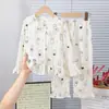 Conjunto de pijama para niños de algodón, lindo diseño de dibujos animados de manga larga para casa para niñas, conjunto elegante y cómodo de dos piezas para primavera y otoño
