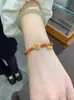 Ano Novo do Coelho Pulseira de Coelho com Contas Redondas Vermelhas Coelho Donut Flor de Pessegueiro Dupla Felicidade Acessórios Pulseira para Mulheres