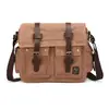 Em estoque atacado estilo retrô europeu e americano lona com couro crazy horse bolsa de ombro masculina bolsa carteiro neutra bolsa casual para todas as ocasiões