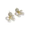 Brincos de pérolas com laço doce francês, design de nicho feminino, requintados, de alta qualidade, todos os tipos de brincos de diamante pequenos e completos