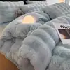 Juego de Ropa de Cama de Piel de Conejo Clase A Terciopelo de Leche 2026 Nuevo Otoño/Invierno Doble Cara Más Terciopelo Terciopelo de Coral Sábana Funda de Edredón 4