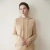 Moletom com Capuz de Cashmere Feminino 2025 Outono e Inverno Solto Casual com Cordão Capuz Manga Longa Quente Tricô Base