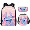 Estampado de Stitch Animación Periférico Estudiantes de Primaria Resistente al Desgaste Mochila Escolar Bolsa de Comida Estuche Lápices Juego de Tres Piezas Fabricante Venta al por Mayor
