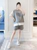 Traje de Verano de Maternidad Out Verano Moda de Manga Corta Shorts Moda Mamá Caliente Elegante Casual Estilo Chanel Pequeño Conjunto de Dos Piezas