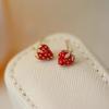 Novos Brincos de Morango com Zircônia de Gotejamento de Óleo para Mulheres Design Personalizado Simples Exquisito Pequeno Doce Fofo Joia de Orelha Versátil