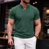 2026 Aliexpress Verão Transfronteiriço Novo Masculino Cor Sólida Slim Fit Casual Gola Alta Manga Curta Camiseta Tendência Roupa de Comércio Exterior