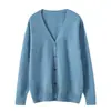 Cárdigan Fino de Lana Pura para Hombre de Primavera y Otoño, Cuello en V, Corte Holgado, Cachemir, de Negocios, Tallas Grandes, Chaqueta Suéter de Punto para Hombre