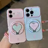 Funda para Teléfono con Diseño de Corazón de Cuadrícula Rosa Círculo Azul Adecuada para Apple 18 Pro Max, Alto Valor Estético para Chicas, Huawei Xiaomi 17 Ventana Grande