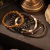 Pulsera Retro de Madera y Concha de Coco Estilo Europeo y Americano, Pulsera Elástica de Cuentas Popular Transfronteriza para Hombres, Al Por Mayor en Stock