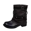Fivela de Cinto com Rebite Estilo Retrô Botas Empilhadas Femininas Outono 2026 Novas Botas de Salto Grosso Botas de Motociclista Botas de Cowboy Ocidentais