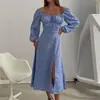 2026 Novo Vestido Longo de Verão Feminino Estilo Boêmio Europeu e Americano Doce Moda Estampado Com Cintura Ajustada e Fenda