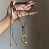 Accesorios de Collar de Cuerda de Cera con Estrella Creciente Vintage para Mujer, Ajustable y Versátil, Cadena para Suéter Otoño e Invierno 2025