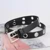 Estilo Punk Y2K Cinto Totalmente Perfurado Feminino Fashionável Versátil Tendência Corrente Decorativa Cinto Sem Furos Preto para Calça