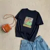Camiseta de Algodão com Flocos de Neve e Abóbora da Moda para Reduzir a Idade para Mulheres, Top Fresco de Verão Solto Casual com Gola Redonda Emagrecedor para Mulheres