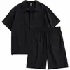 Conjunto de Dos Piezas para Hombre Tencel Lyocell Fresco de Corte Holgado Tallas Grandes, Conjunto de Manga Corta Texturizado Estilo Old Money