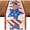 Nuevo camino de mesa de lino transfronterizo con estampado del Día de la Independencia para el hogar, comedor, sala de estar, mesa de comedor, decoración interior y exterior