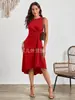 2026 Verano Europeo y Americano Amazon Transfronterizo Moda Femenina Nuevo Sin Mangas Color Sólido Línea A Fruncido Vestido Midi