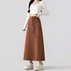 Saia esportiva cinza para mulheres, novo estilo primavera e outono, cintura alta, corte reto, saia evasê com fenda, saia estilo moletom fluida, saia longa