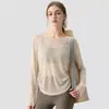 Top de yoga soltinho para mulheres, secagem rápida, respirável, com cordão, top fitness, conjunto de manga longa para Pilates, corrida e esportes
