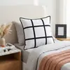 Funda de Almohada Lisa Patrón de Nueve Cuadrículas 40*40cm Terciopelo Piel de Durazno Funda de Cojín Estampada por Transferencia Térmica para Sofá Silla con Cremallera Decoración del Hogar