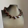 Nuevo Estilo de Otoño Temprano Collar Personalizado Creativo Cuadrado Lunares Ámbar Estampado Leopardo Cadena de Clavícula Exagerada para Mujer Diseño de Nicho