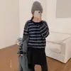 Suéter de Punto a Rayas con Bloques de Color Estilo Perezoso Coreano Du Xiaozhai para Mujer, Nuevo Suéter de Manga Larga Holgado Adelgazante para Otoño e Invierno