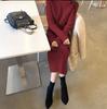Saia suéter longa solta acima do joelho feminina outono e inverno Novo vestido de tricô gola alta comprimento médio saia de baixo