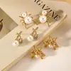 Brincos europeus e americanos simples de aço titânio banhados a ouro 18K não desbotam estilo INS de alto padrão temperamento da moda brincos retrô atacado