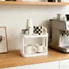 Prateleira de Armazenamento de Mesa de Camada Dupla Estilo Japonês Organizador de Bar de Café Porta-Copos Rack de Cosméticos para Mini Dormitório Escritório