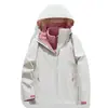 Chaqueta de Montañismo para Exteriores Otoño e Invierno Tres en Uno Forrada de Polar Engrosada con Capucha Desmontable Estilo Pareja Impermeable a Prueba de Viento
