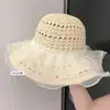Sombrero de Paja Versátil de Estilo Francés con Ala Ancha para Mujer, Sombrero de Playa para Vacaciones en la Costa, Protección UV, Sombrero de Paja de Estilo Étnico