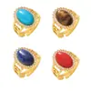 Rueda de la fortuna circonita tipo ola óvalo piedra natural anillo abierto acero inoxidable chapado PVD ajustable en stock suministro