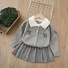 Jaqueta Suéter Feminina 2025 Nova Malha Pequeno Perfume Conjunto Gola Reversível Conjunto de Saia para Meninas