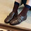 ¡En stock, se envía al instante! Mocasines Retro Franceses de Piel Tallada Estilo Barroco con Hebilla Cuadrada, Zapatos Planos de Piel para Mujer