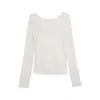 Camiseta Negra de Cuello Redondo Wanwei para Mujer 2026 Otoño Nueva Llegada Espalda Abierta Grande Doble Tirante Ajustado Manga Larga Top Y7009