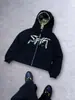 Sudadera Cardigan con Capucha Camuflaje de Doble Cara de Marca de Moda para Hombres y Mujeres Holgada Corta Estampado Retro Chaqueta con Cremallera