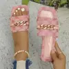 Sandalias de Cadena de Pedrería con Tira Transparente para Mujer 2024 Nuevo Estilo Coreano Verano Versátiles Planas de Punta Redonda Sandalias para Mujer