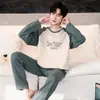 Conjunto de Pijama Masculino de Manga Longa Xadrez Outono 2026 Casual Amigo da Pele Homens Adolescentes Podem Ser Usados Fora de Casa Roupas Outono Inverno