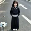 Roupa de Outono para Meninas: Conjunto de Duas Peças com Blusa de Gola e Calça Wide Leg, Novo Estilo da Moda Primavera-Outono de 2026 para Meninas Mais Velhas