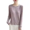 Comercio Exterior Transfronterizo Primavera Otoño Cuello Redondo Canalé Arrugado Camiseta Base Suéter para Mujer Ajuste Delgado Tejido de Punto Raya Vertical Manga Larga