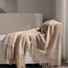 Manta Nórdica de Color Sólido Clase A con Borlas, Manta para Sofá, Manta para Siesta en la Oficina, Manta para Aire Acondicionado, Manta para el Pie de la Cama, Tejida