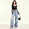 Jeans Rectos Holgados Lavados Estilo Retro Americano de Venta Caliente 2026 para Mujer con Bordado y Diseño de Pierna Ancha Caída