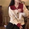 Suéter Gola Boneca para Mulheres, Cor Sólida, Novo Design Primavera e Outono 2025, Cardigan de Tricô Manga Longa com Botão de Coração, Caimento Solto