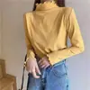 Camiseta Básica de Terciopelo Color Sólido Ajustada de Manga Larga con Cuello Semi-alto para Mujer, Diario de Gatito Otoño e Invierno