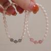Pulsera de Perlas de Agua Dulce Naturales Pulsera de Perlas de Cuentas de Arroz Pequeñas Pulsera Versátil de Moda Simple de Cristal de Fresa Gris Azul Luz de Luna