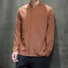 Nova Camisa Masculina de Algodão e Linho Estilo Zen com Botão de Sapo Manga Longa Estação Primavera e Outono Estilo Nacional Cor Sólida Gola V Casual Retrô