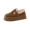 Botas de neve femininas com sola grossa, nova coleção de inverno 2026, forradas com fleece e espessadas para aquecimento, com design peludo, estilo Birkenstock e estilo sapato de algodão tipo pão