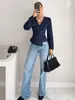 Camisa de Manga Larga a Rayas con Cuello en V, Moda Europea y Americana Transfronteriza 2026 Amazon Comercio Exterior Camisa Pulóver Ceñida a la Cintura